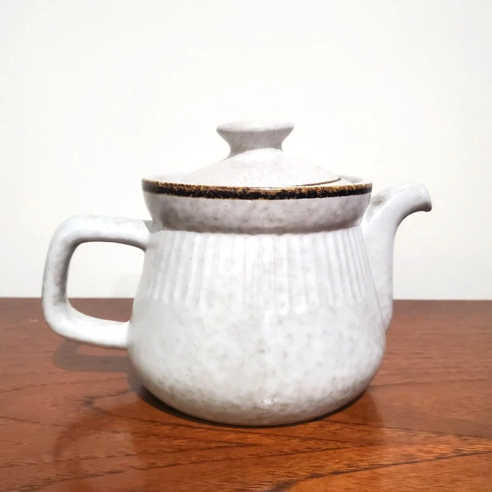 Vintage Pottery Craft USA Stoneware Teapot & 3 Cups Set #582 Fluted Ribbed MCM